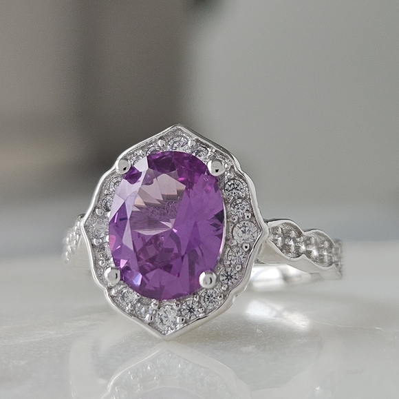 Purple Amethyst Gemstone ring, 925 Sterling Silver Charmed Aroma - Picture 7 of 9